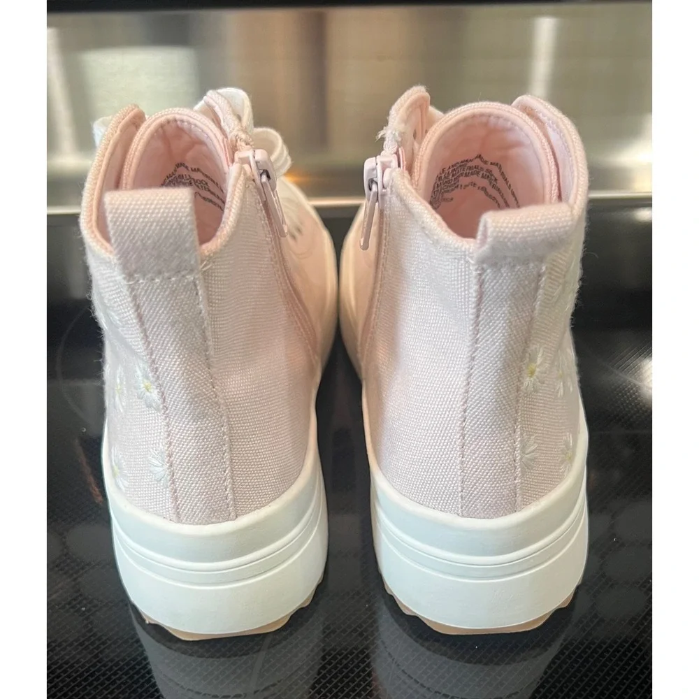 Art Class Girls Pink Daisy Embroidered High Top Platform Sneakers Size 5 Zipper